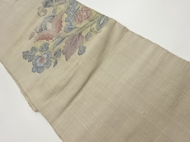 手織り紬花唐草模様織出し名古屋帯